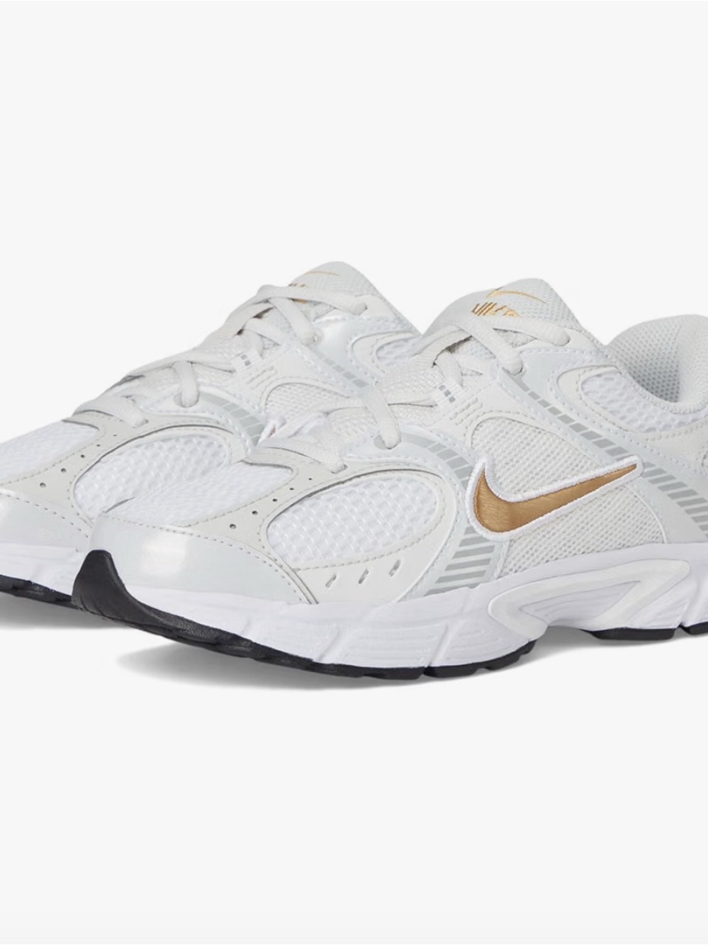 Nike Big Kid’s White Athletic Sneakers with Gold Swoosh